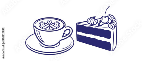 Charming sketch of coffee and cake a delightful treat illustration