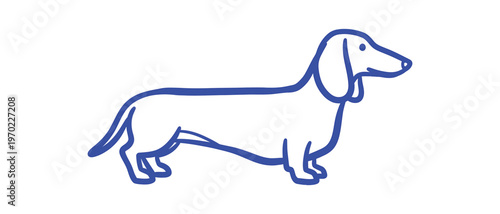 Simple blue line drawing of a basset hound dog profile
