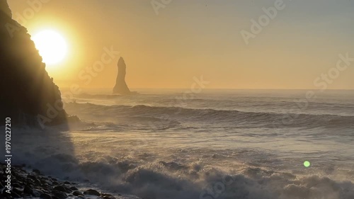 Sneaker waves at Reynisfjara Beach in South Iceland