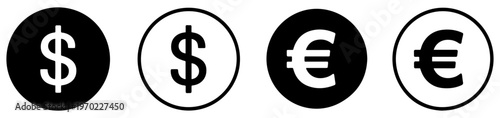 dollar euro currency icons and money symbols set