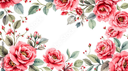 Beautiful floral illustration combining soft petals and leaves into a calming and balanced decorative background