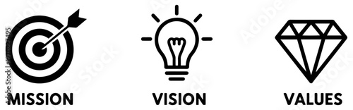 mission vision values business strategy icon set