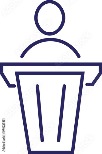 Minimalistic Vector Icon of a Speaker Standing at a Podium with Microphone, Public Speaking Desk Design for Conference and Event Presentation
