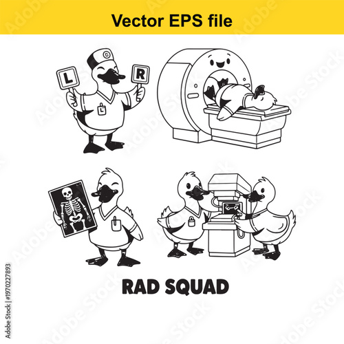 Cartoon ducks in medical radiology settings