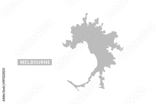 Melbourne map - Minimal Flat Vector Illustration in Black and Gray, Isolated on White Background, Ideal for Infographics, Educational Use, Reports, and Presentations.