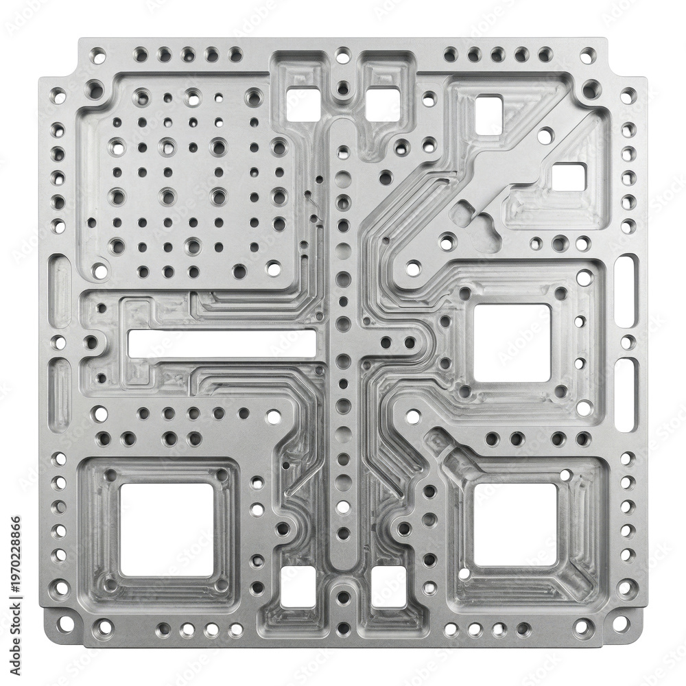 Fototapeta premium Components Hardware Space Metal Plate with Precision Machined Cutouts