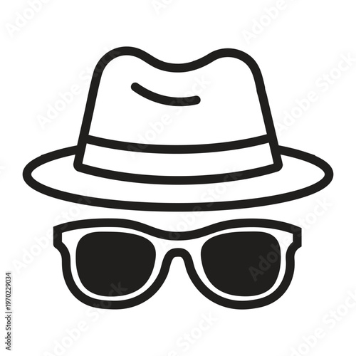 Incognito mode icon featuring a classic fedora hat and dark sunglasses for private browsing.