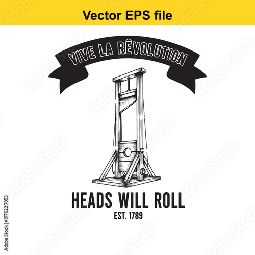 A guillotine with a banner that says vive la revolution
