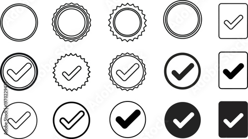 Varied checkmark icons in different styles and backgrounds for user interface design Vector