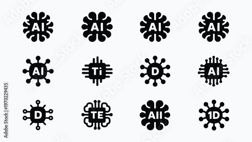 Minimalist vector icons featuring stylized letters ai and id in bold black on white background clean modern design