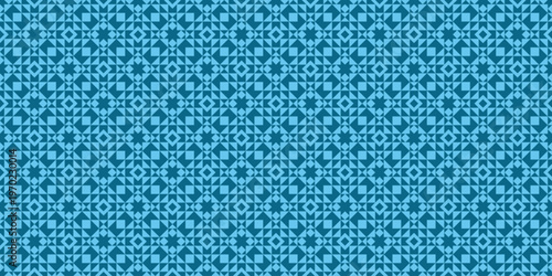 Geometric Seamless Triangle and Square Pattern in Shades of Blue Background