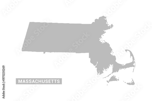Massachusetts map - Minimal Flat Vector Illustration in Black and Gray, Isolated on White Background, Ideal for Infographics, Educational Use, Reports, and Presentations.