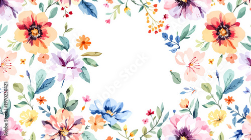 Soft watercolor flowers arranged into a decorative and seamless pattern
