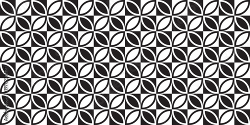 Geometric Monochrome Overlapping Circle Square Seamless Decorative Pattern Background