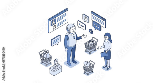 AI Chatbot for E-commerce Customer Support and Online Retail Automation Isometric Illustration