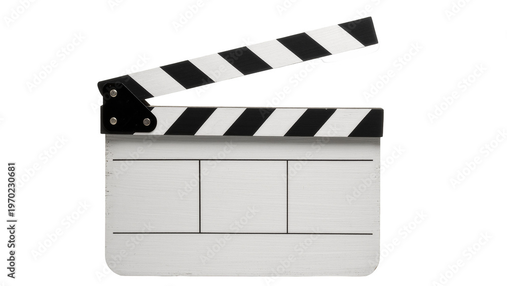 Fototapeta premium Isolated classic film clapperboard slate for movie production, open and ready for action shot