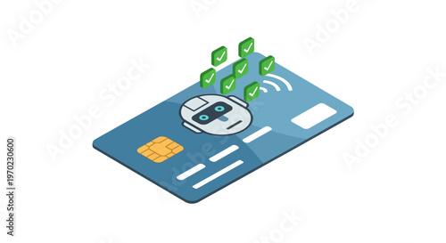 Isometric AI Credit Card Illustration for Secure Fintech Payments and Automated Fraud Detection