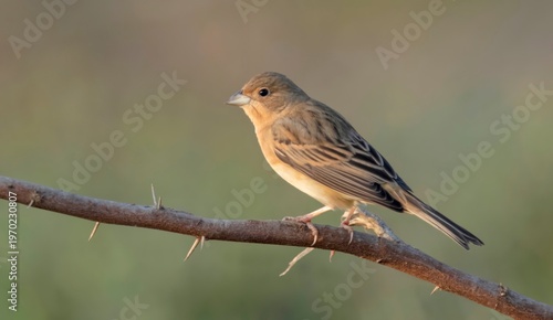 Billede på lærred Female Red-headed Bunting (Emberiza bruniceps) at Nalsarovar Bird Sanctuary, Ahmedabad, Gujarat, India
