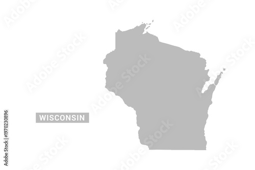 Wisconsin map - Minimal Flat Vector Illustration in Black and Gray, Isolated on White Background, Ideal for Infographics, Educational Use, Reports, and Presentations.