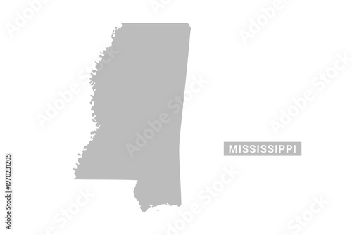 Mississippi map - Minimal Flat Vector Illustration in Black and Gray, Isolated on White Background, Ideal for Infographics, Educational Use, Reports, and Presentations.