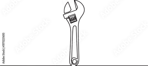 One mechanical wrench for nuts drawn in one continuous line drawing. one line Icon drawing