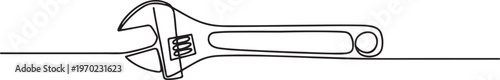 One mechanical wrench for nuts drawn in one continuous line drawing. one line Icon drawing