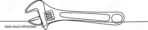 One mechanical wrench for nuts drawn in one continuous line drawing. one line Icon drawing