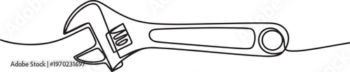 One mechanical wrench for nuts drawn in one continuous line drawing. one line Icon drawing