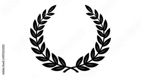 A black laurel wreath illustration on a white background