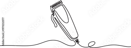 Electric hair clipper one line continuous drawing. Barber shop and hairdresser tools, Continuous one line hair clipper. one line Icon drawing
