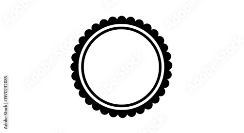 A black gear shaped illustration with circular outline