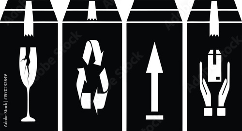 Four black and white optical illusion hand shapes