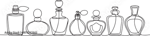 Hand drawn perfume bottle design. One line continuous drawing, Outline set of perfume bottles vector. one line Icon drawing