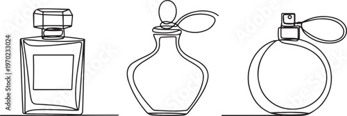 Hand drawn perfume bottle design. One line continuous drawing, Outline set of perfume bottles vector. one line Icon drawing