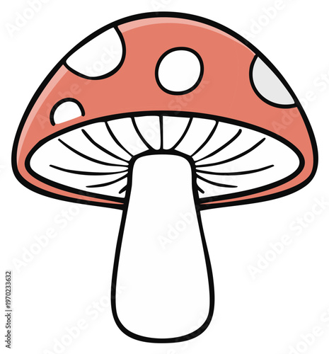 Stylized Mushroom Illustration with Red Cap and White Spots Isolated on White
