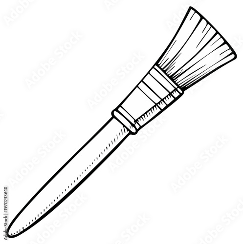 Artistic paintbrush with wooden handle and bristled head, rendered in simple line drawing style