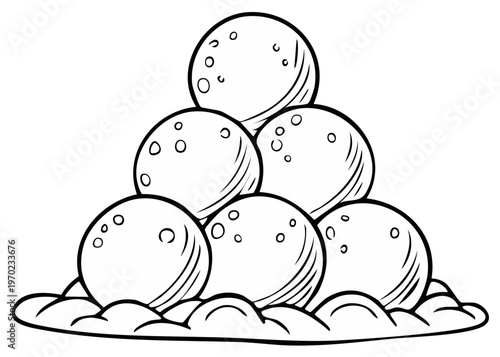 Pyramid of Snowballs with Bubbles Stacked on a Snowy Ground Illustration