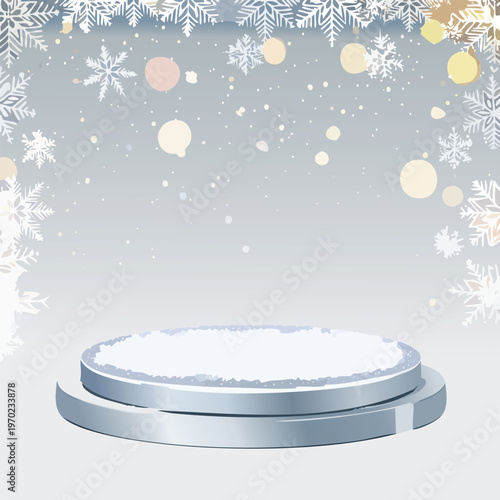 Winter stage with snowflakes for product display or seasonal presentation