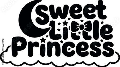 Sweet little princess lettering with moon stars and bow