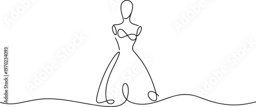 Dummy with dress. One line continuous dummy with dress, Continuous one line drawing of dress in mannequin. one line Icon drawing