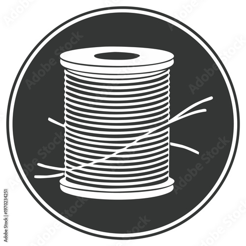 Spool of Thread Icon with Loose Strands Silhouette
