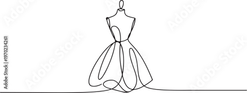 Dummy with dress. One line continuous dummy with dress, Continuous one line drawing of dress in mannequin. one line Icon drawing