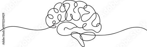 Human brain continuous one line drawing concept of Hand drawn minimalism style, Human brain continuous one line drawing of art vector illustration. one line Icon drawing