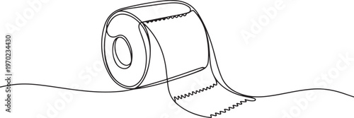 Toilet paper in continuous line art drawing style, Continuous line of paper roll. one line drawing of a roll of printer paper. one line Icon drawing