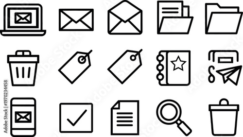 Collection of diverse communication and management icons representing essential digital tools and business functions
