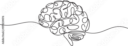 Human brain continuous one line drawing concept of Hand drawn minimalism style, Human brain continuous one line drawing of art vector illustration. one line Icon drawing