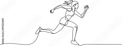 Girl sprinter one line art. Continuous line drawing sports, fitness, physical education, athletics, run, Individual sports, training concept. one line Icon drawing