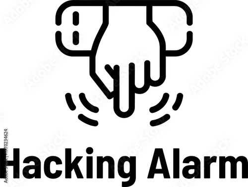 Icon representing a hand interacting with a digital device triggering a hacking alarm notification