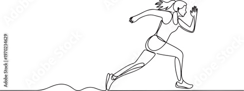 Girl sprinter one line art. Continuous line drawing sports, fitness, physical education, athletics, run, Individual sports, training concept. one line Icon drawing