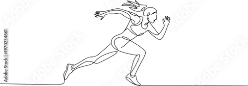 Girl sprinter one line art. Continuous line drawing sports, fitness, physical education, athletics, run, Individual sports, training concept. one line Icon drawing